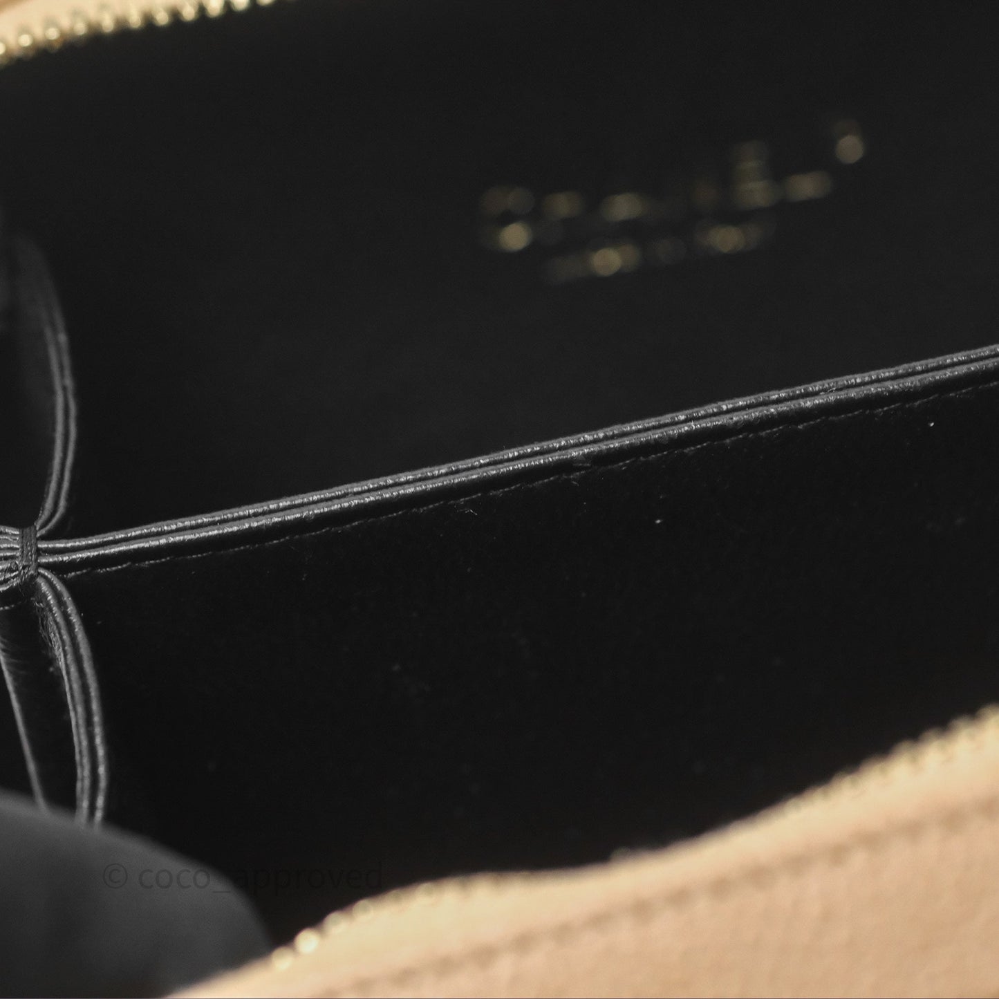 Chanel Quilted Small CC Filigree Vanity Case Beige Black Caviar Gold Hardware