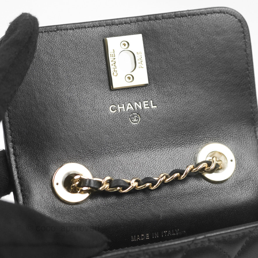 Chanel Mini Quilted Trendy CC Card Holder With Chain Black Lambskin Gold Hardware