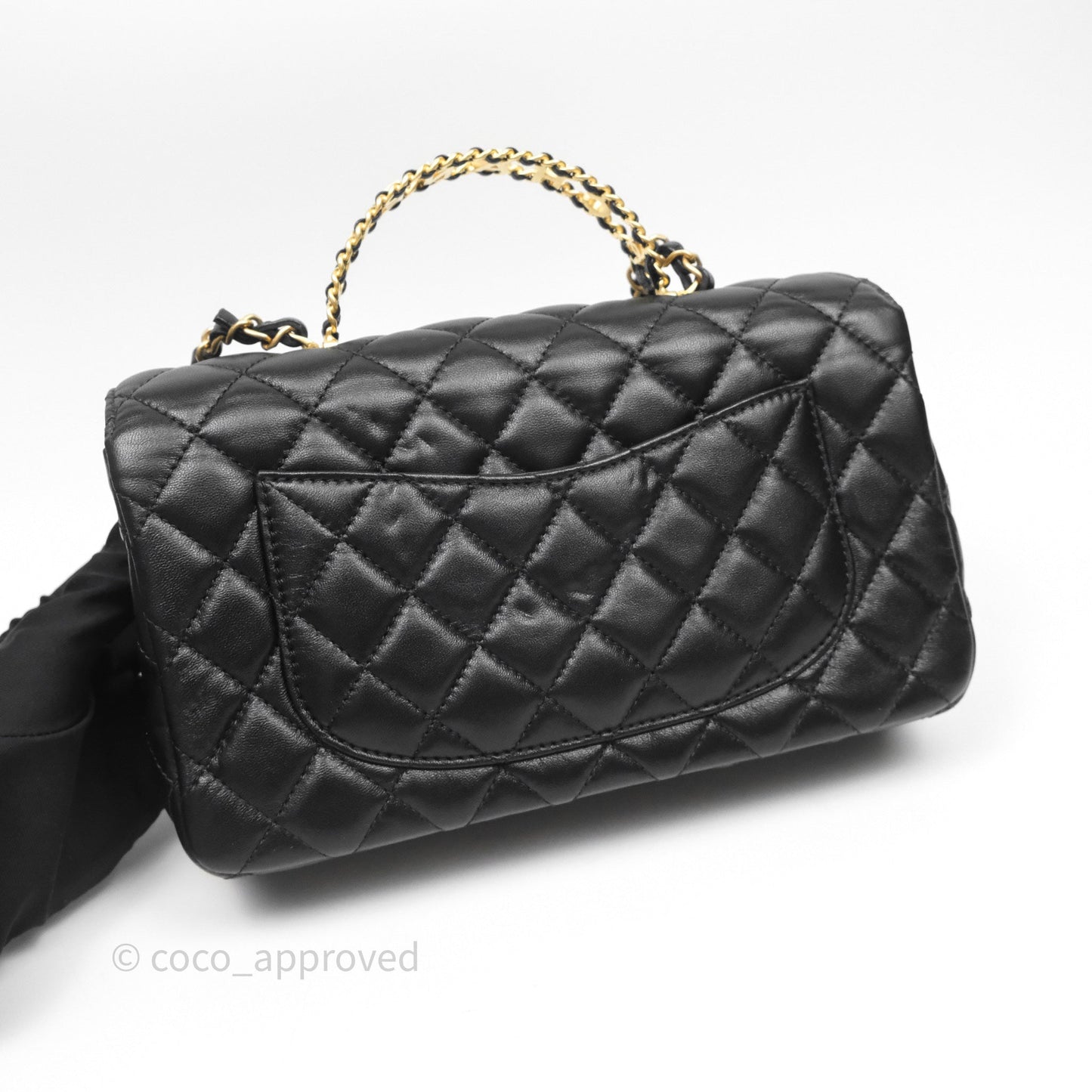 Chanel Logo Top Handle Small Flap Bag Black Lambskin Gold Hardware 24C