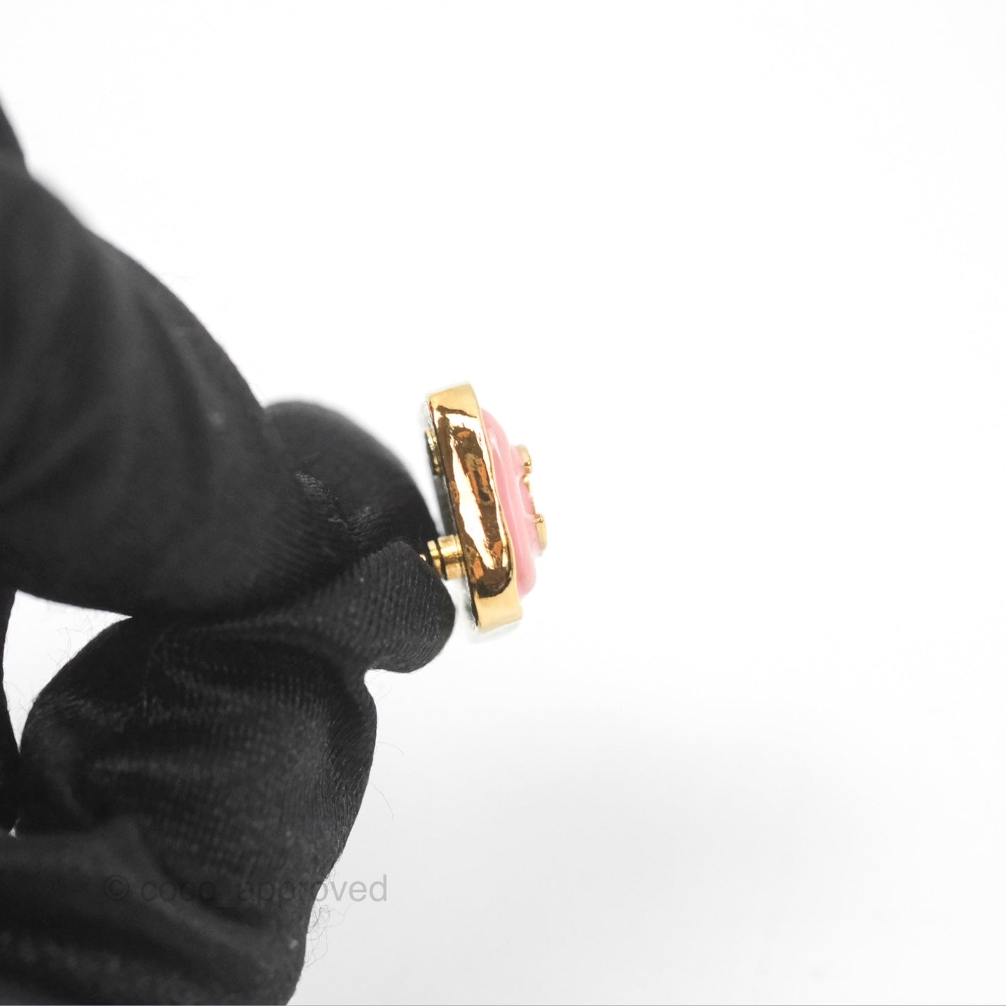 Chanel Square Pink CC Earrings Gold Tone 23K