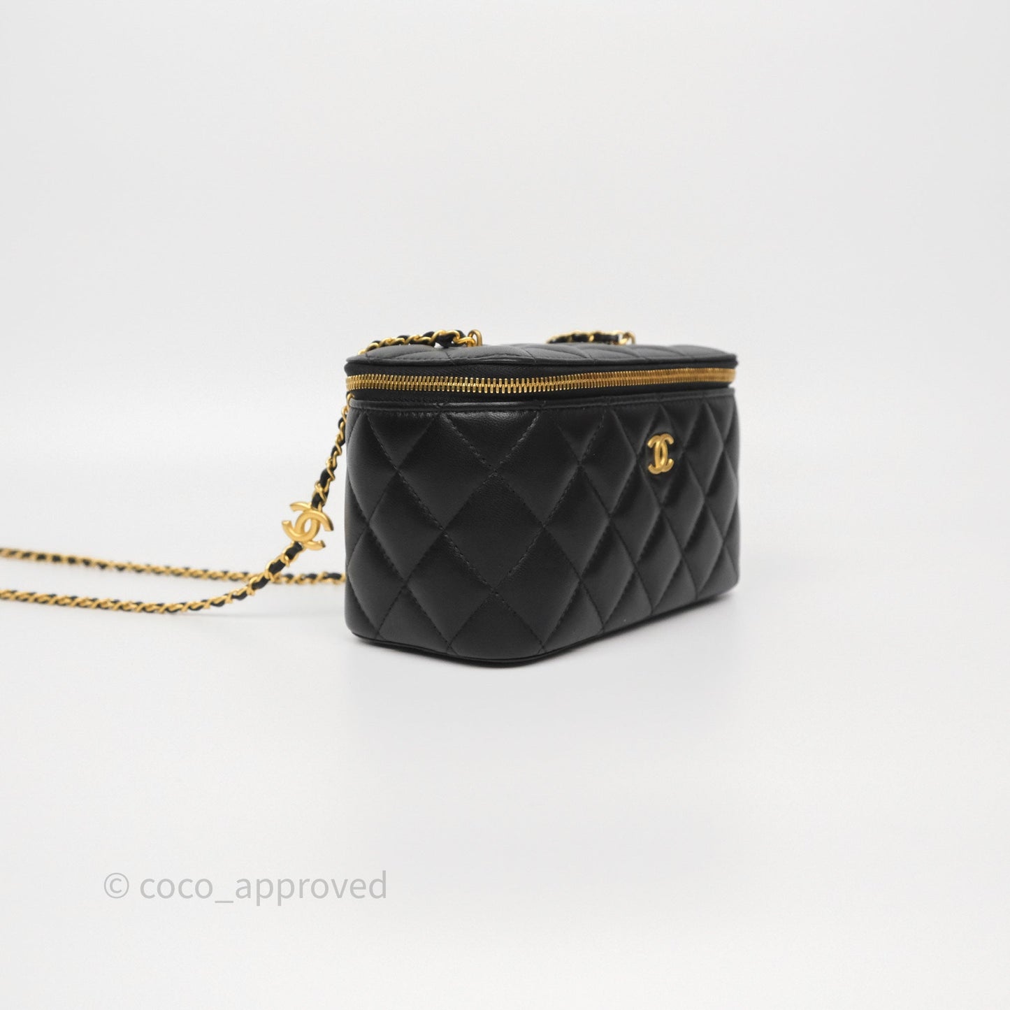 Chanel Vanity with COCO Heart Chain Black Lambskin Aged Gold Hardware
