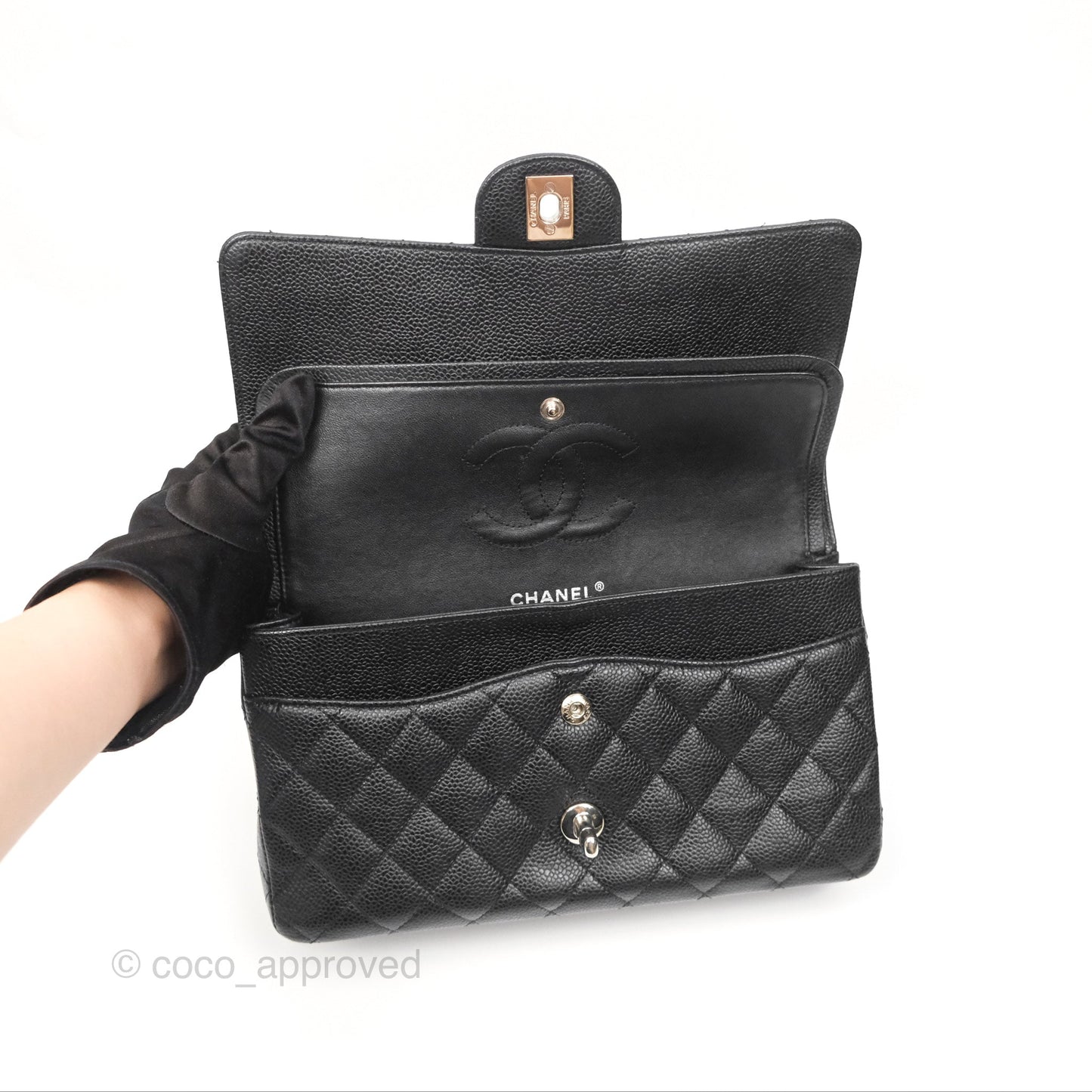 Chanel Classic M/L Medium Flap Quilted Black Caviar Silver Hardware