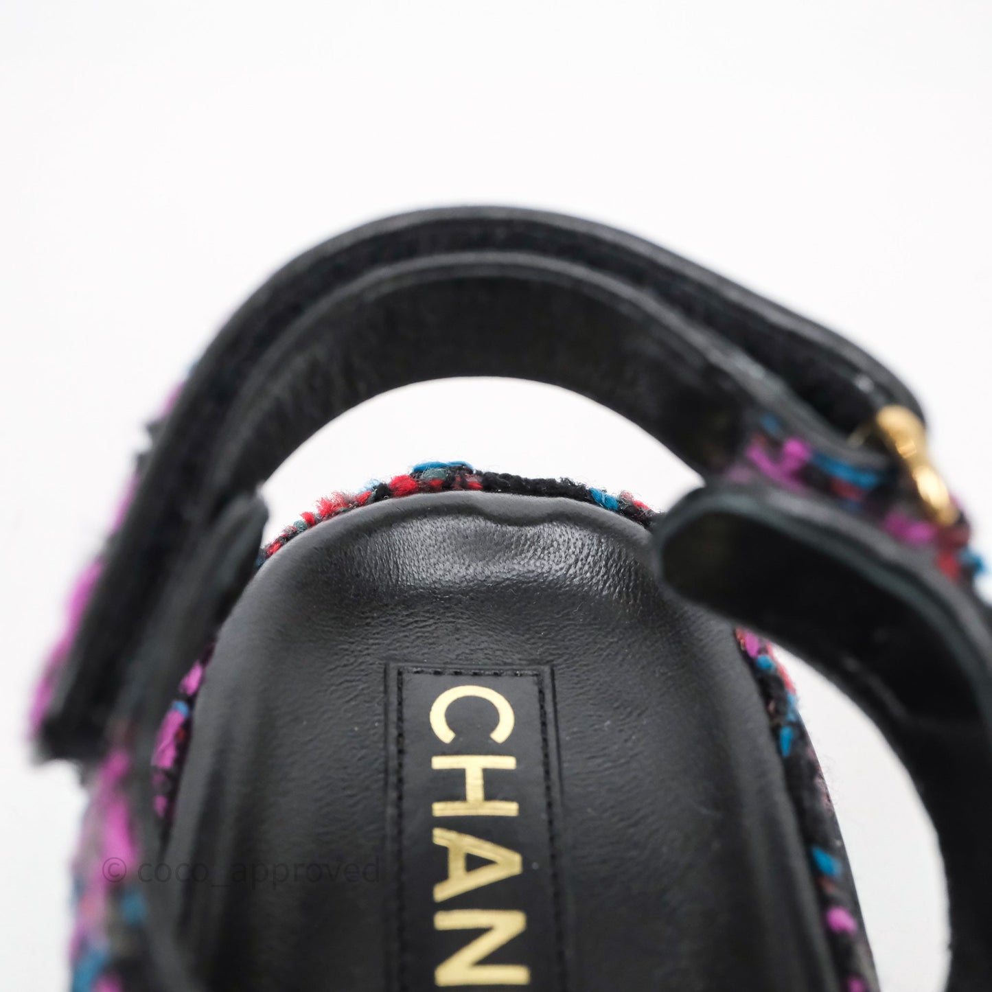 Chanel Dad Sandals Black/ Purple Tweed Size 38