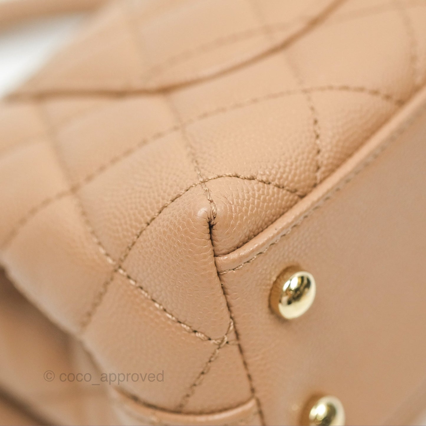 Chanel Mini Coco Handle Quilted Beige Caviar Gold Hardware