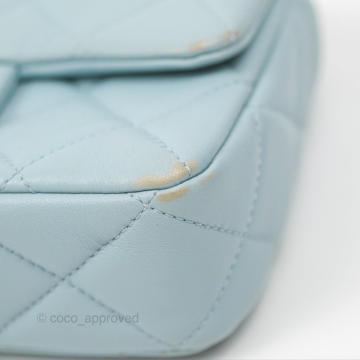 Chanel Quilted Enamel Pending CC Mini Square Flap Baby Blue Lambskin 22P