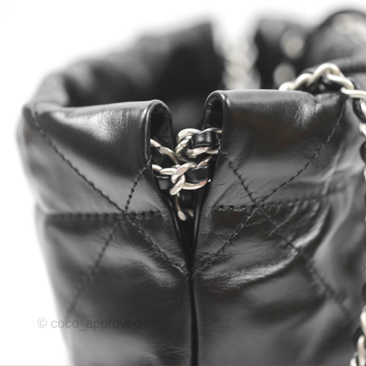 Chanel 22 Mini Bag Black Shiny Crumpled Calfskin Matte Silver Hardware