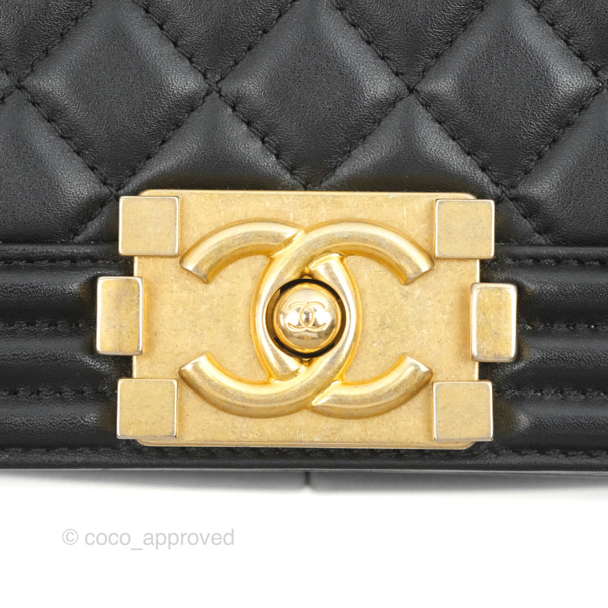 Chanel Quilted Medium Boy Black Calfskin Aged Gold Hardware