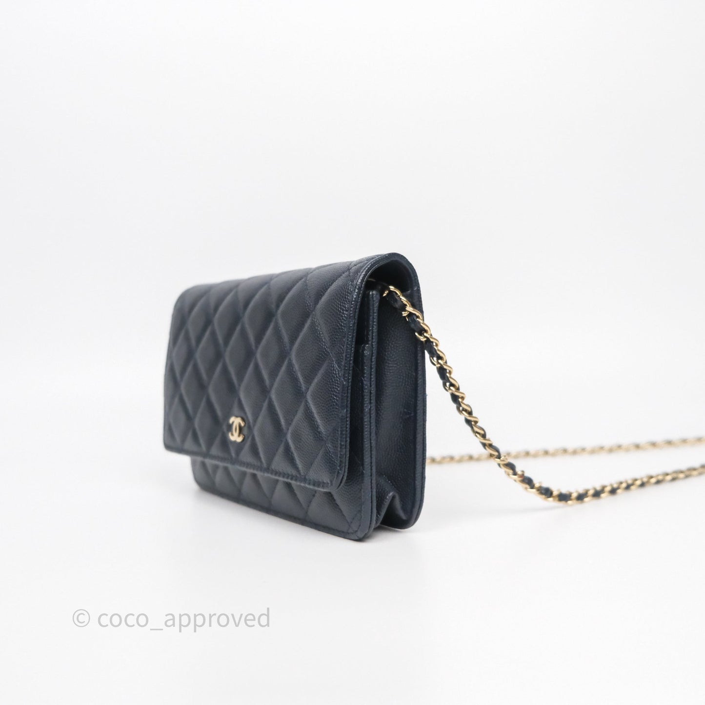 Chanel Classic Wallet On Chain WOC Quilted Navy Caviar Gold Hardware