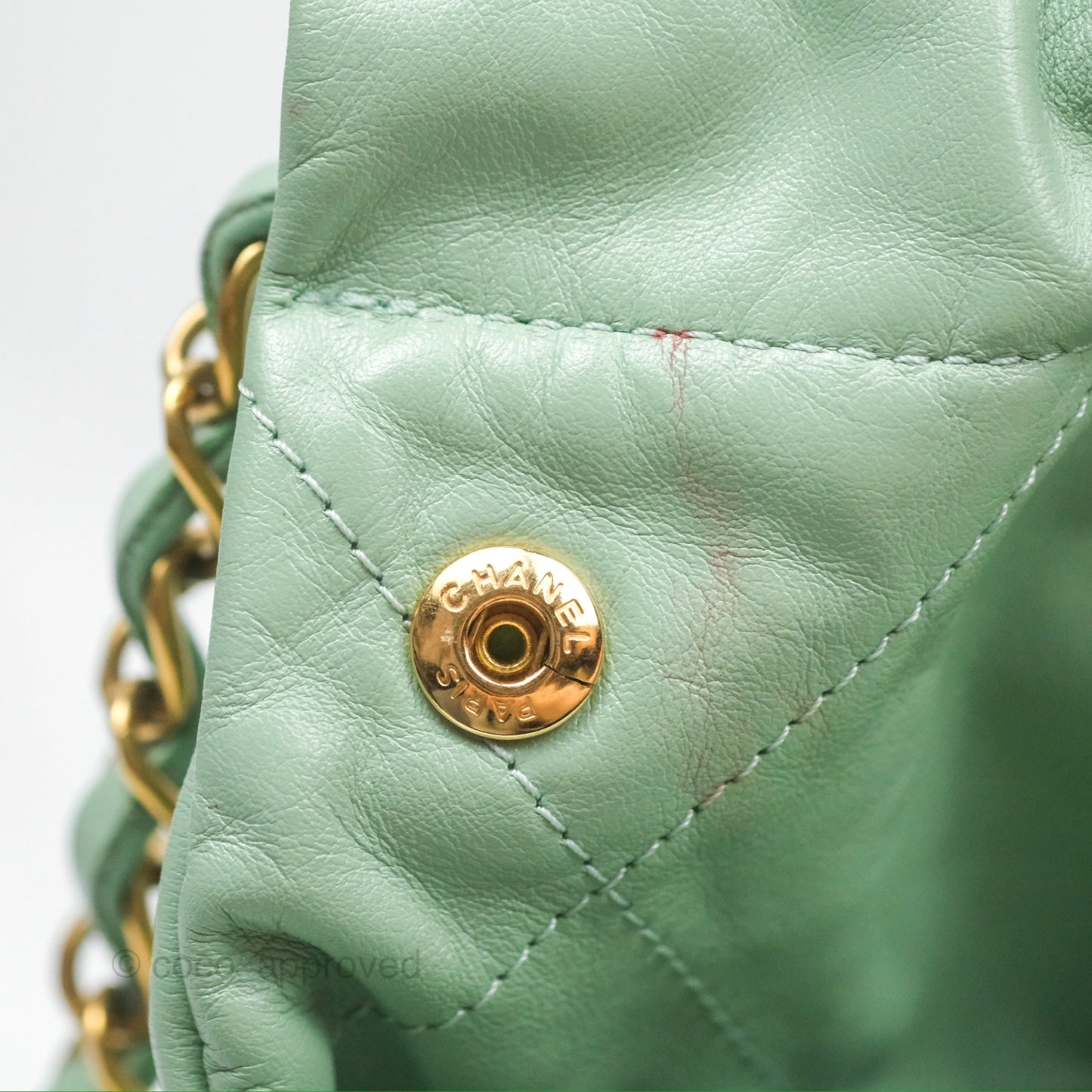 Chanel 22 Small Mint Green Shiny Aged Calfskin Aged Gold Hardware