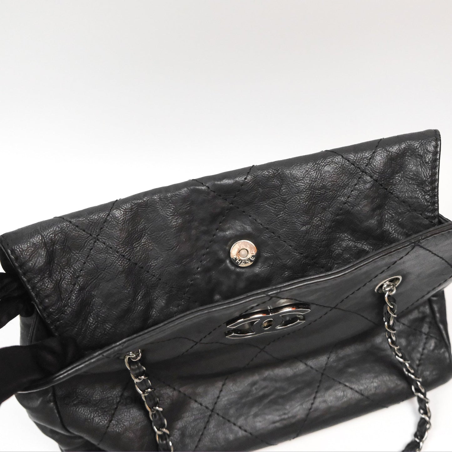 Chanel Large Hamptons Shopping Tote Black Washed Calfskin