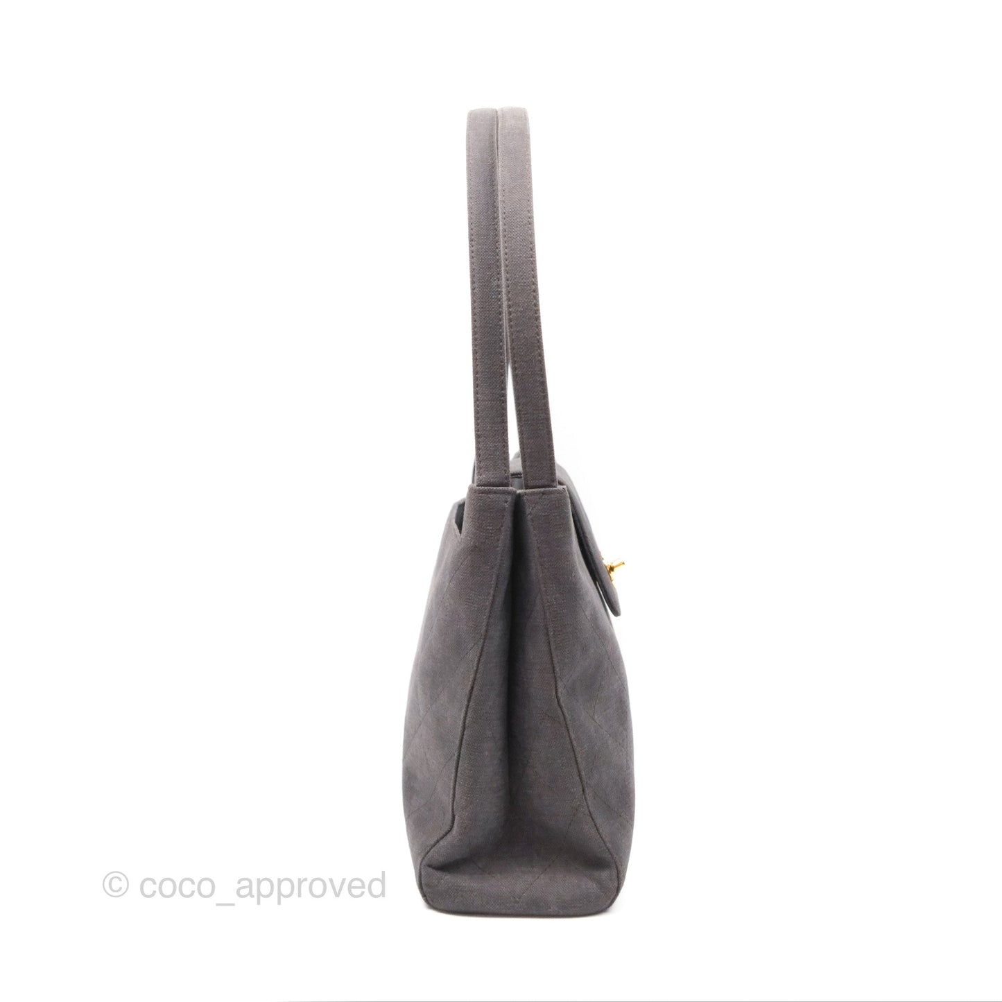 Chanel Vintage CC Lock Flap Shoulder Bag Grey Canvas 24K Gold Hardware