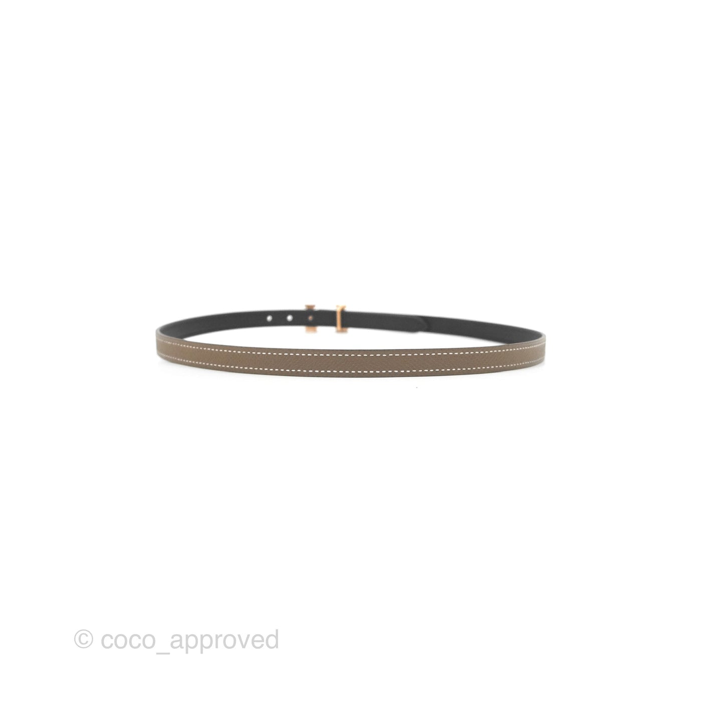 Hermès H Constance Mini Belt Buckle & Reversible Etoupe/Black Leather Rose Gold Hardware