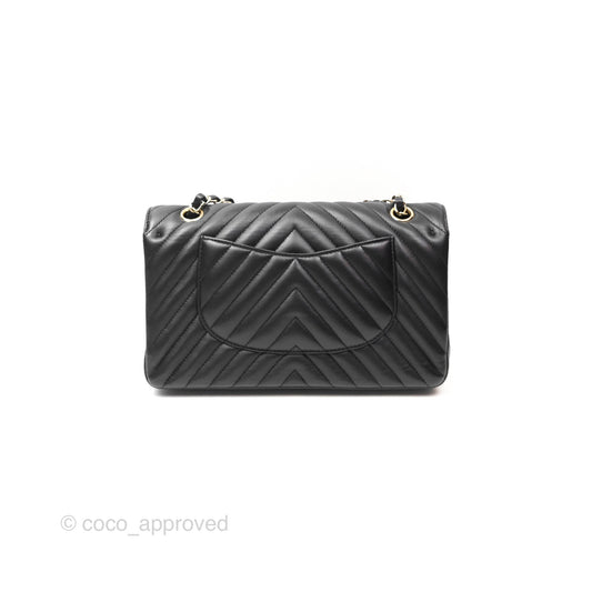 Chanel Classic M/L Medium Chevron Double Flap Black Lambskin Gold Hardware