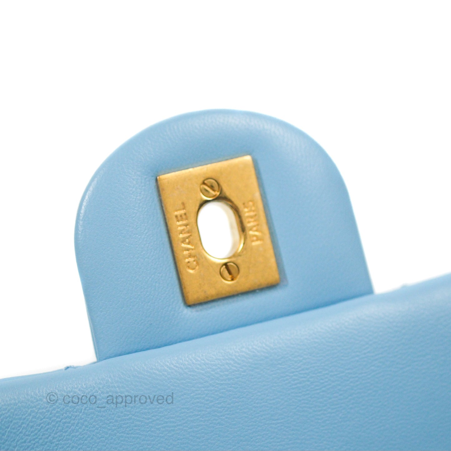 Chanel Mini Rectangular Pearl Crush Quilted Blue Lambskin Aged Gold Hardware