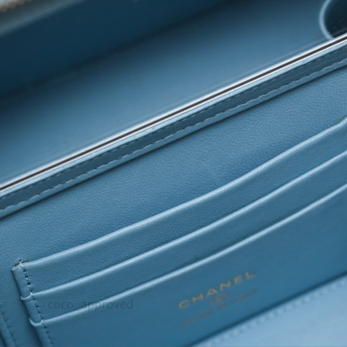 Chanel Vanity Rectangular Top Handle Blue Lambskin Gold Hardware