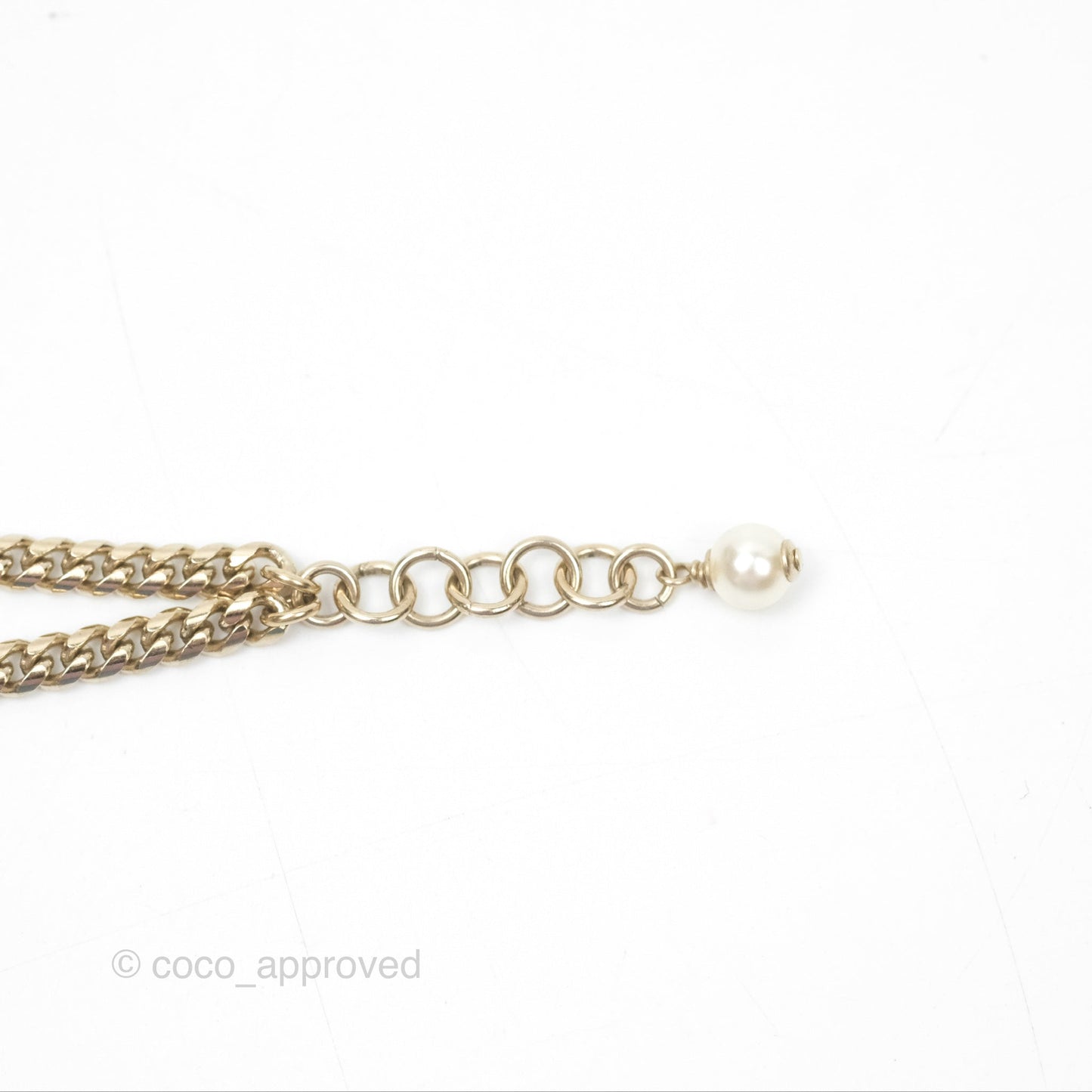 Chanel Large Chain CC Crystal Pearl Black Resin Bracelet Gold Tone 20P