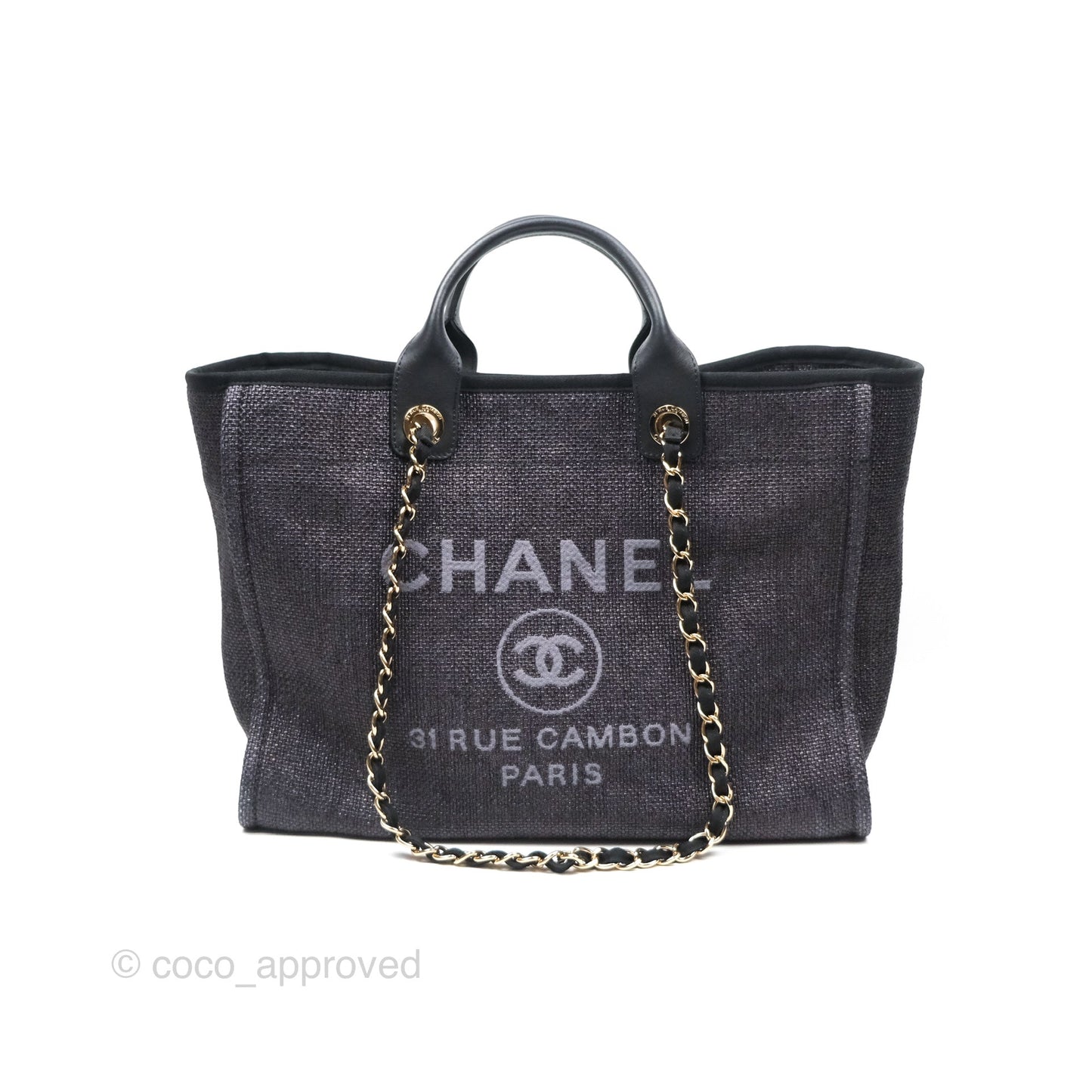 Chanel Large Deauville Black Raffia Gold Hardware