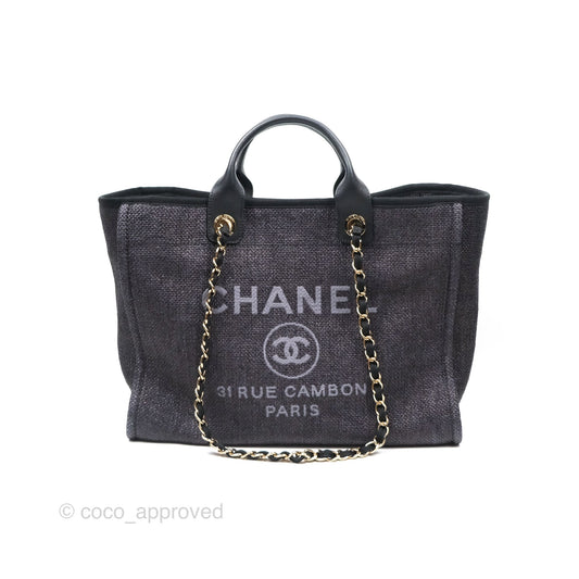 Chanel Large Deauville Black Raffia Gold Hardware