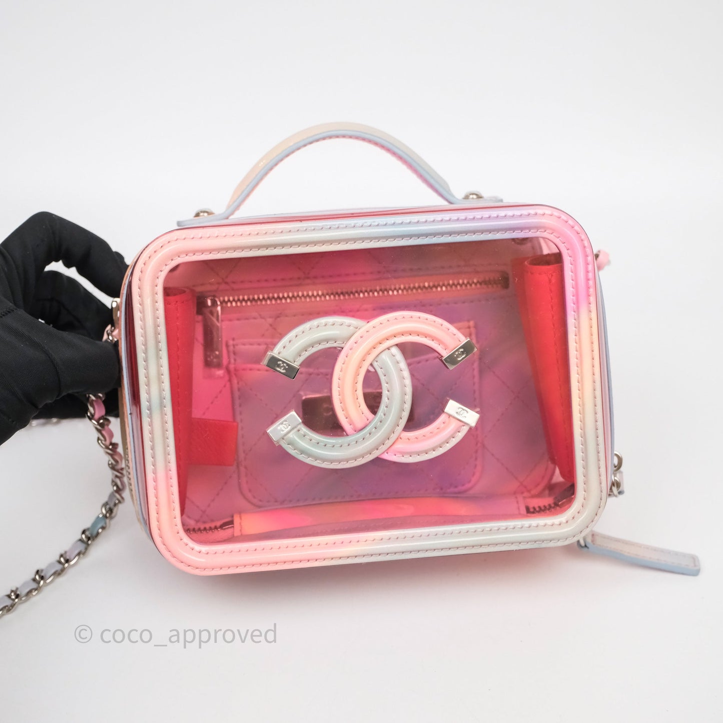 Chanel Filigree Pink Vanity Case PVC Silver Hardware