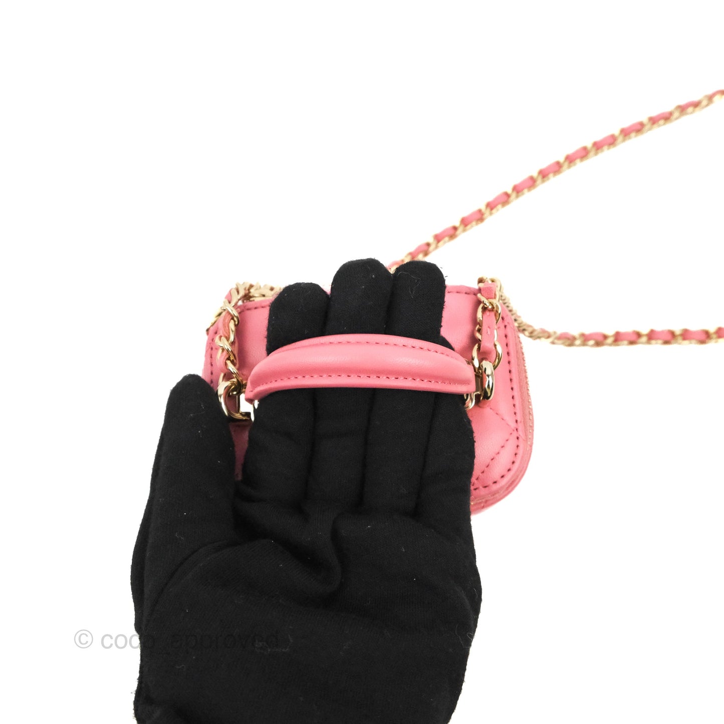Chanel Mini Top Handle Vanity With Chain Pink Lambskin Gold Hardware