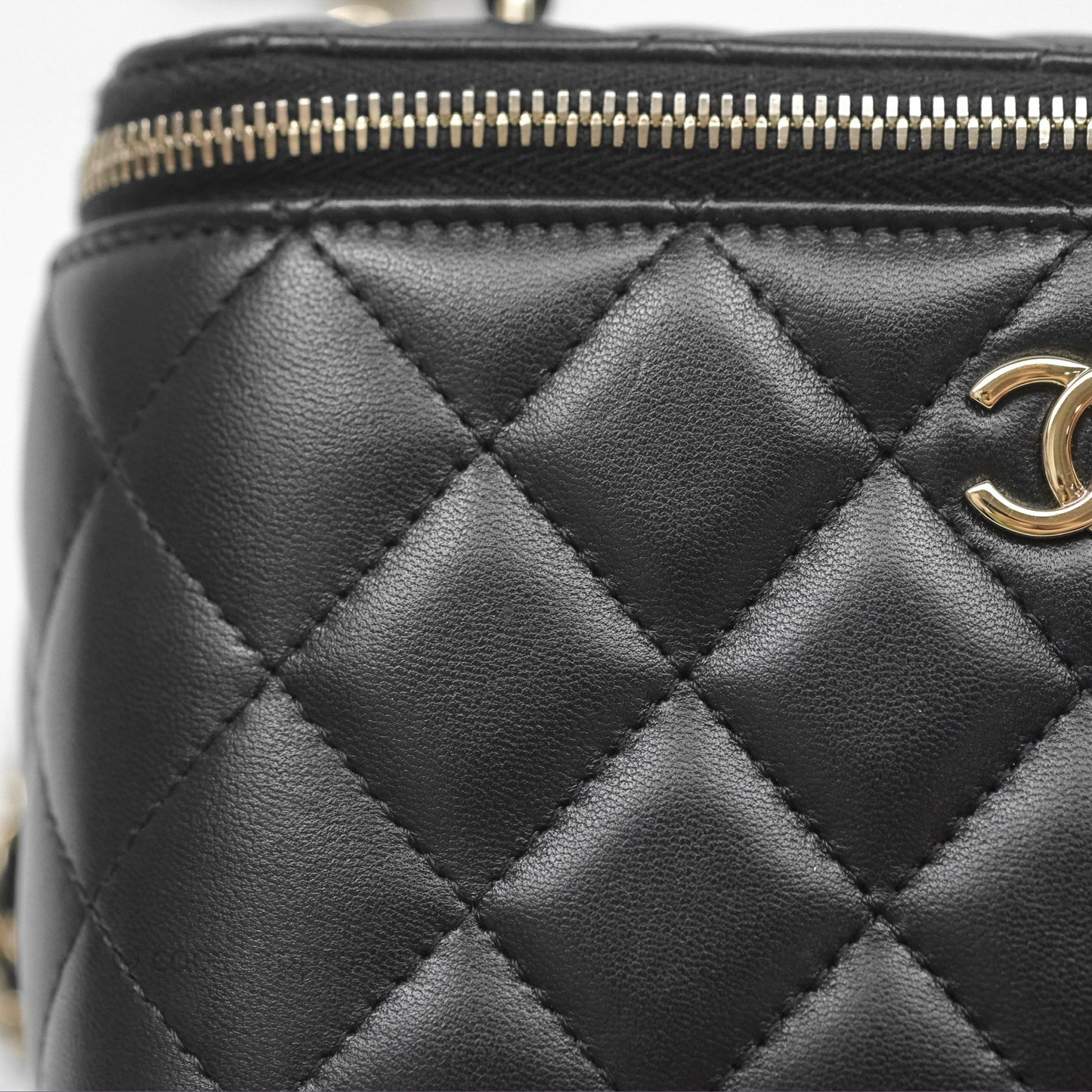 Chanel Classic Vanity Rectangular Top Handle With Chain Black Lambskin Gold Hardware