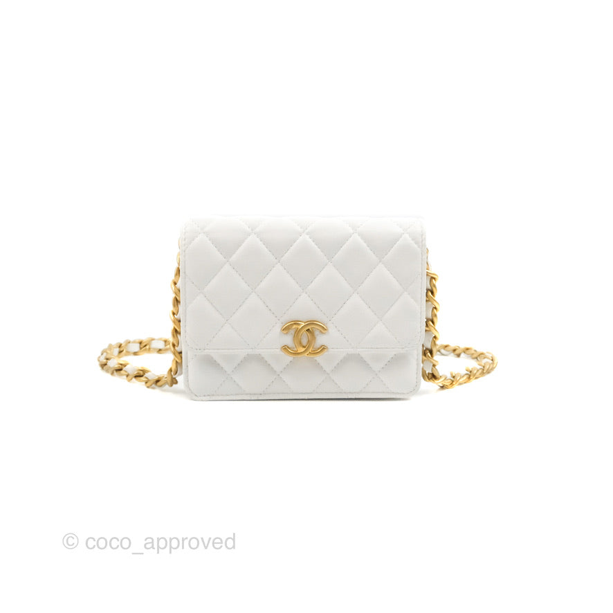Chanel Mini Resin Chain Wallet on Chain WOC White Lambskin Gold Hardware