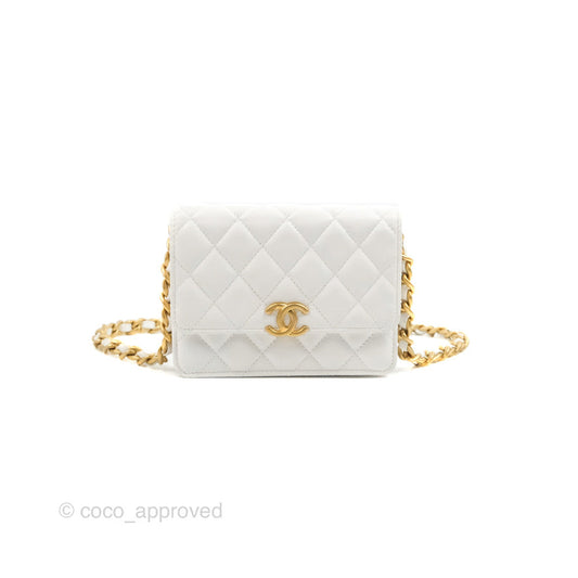 Chanel Mini Resin Chain Wallet on Chain WOC White Lambskin Gold Hardware