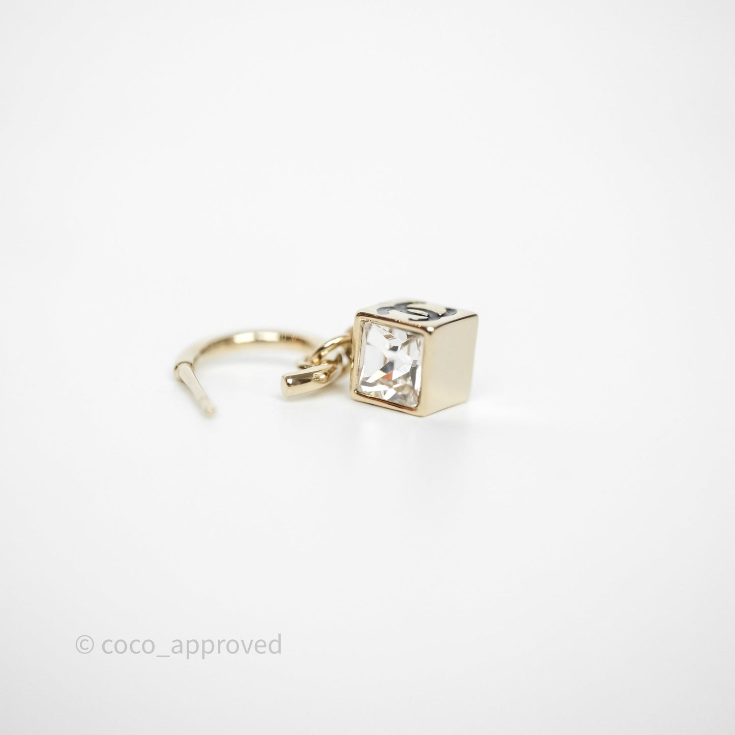 Chanel CC Crystal Square Drop Earrings Gold Tone 25C