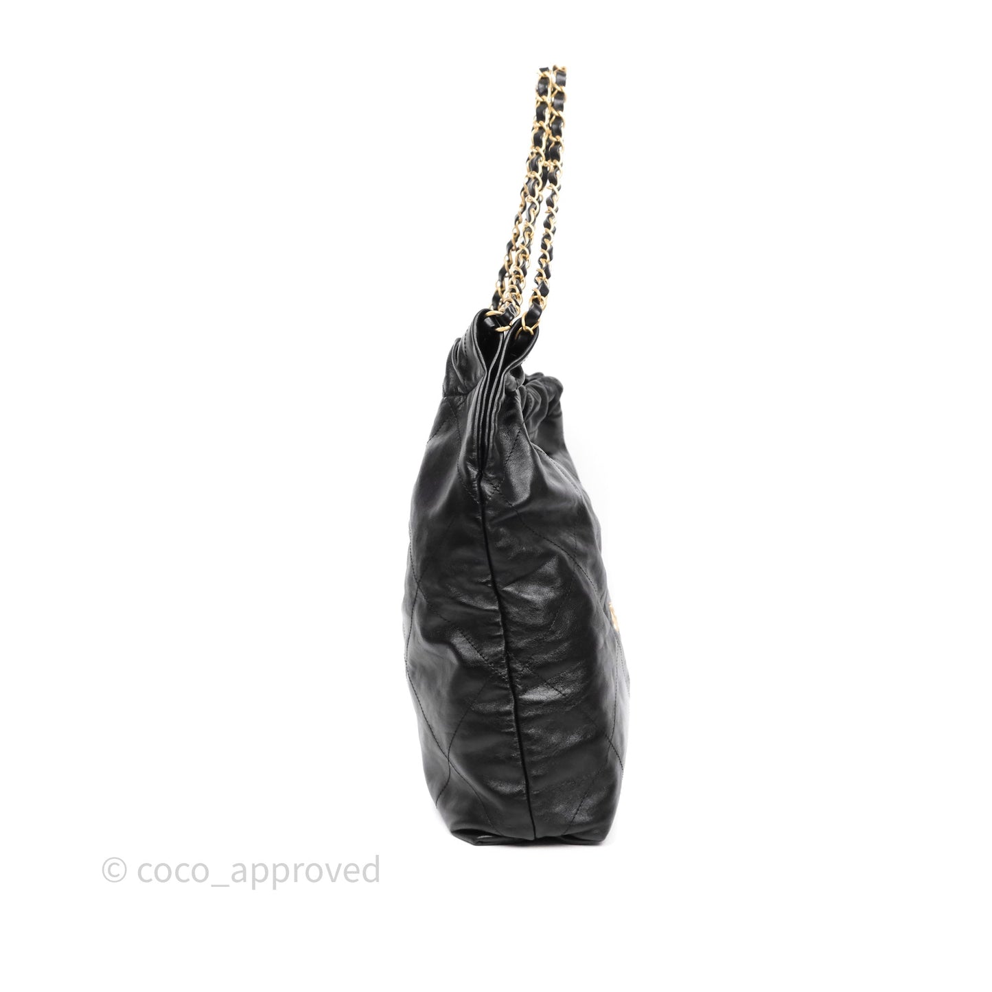 Chanel 22 Bag Medium Black Crumpled Calfskin Aged Gold Hardware