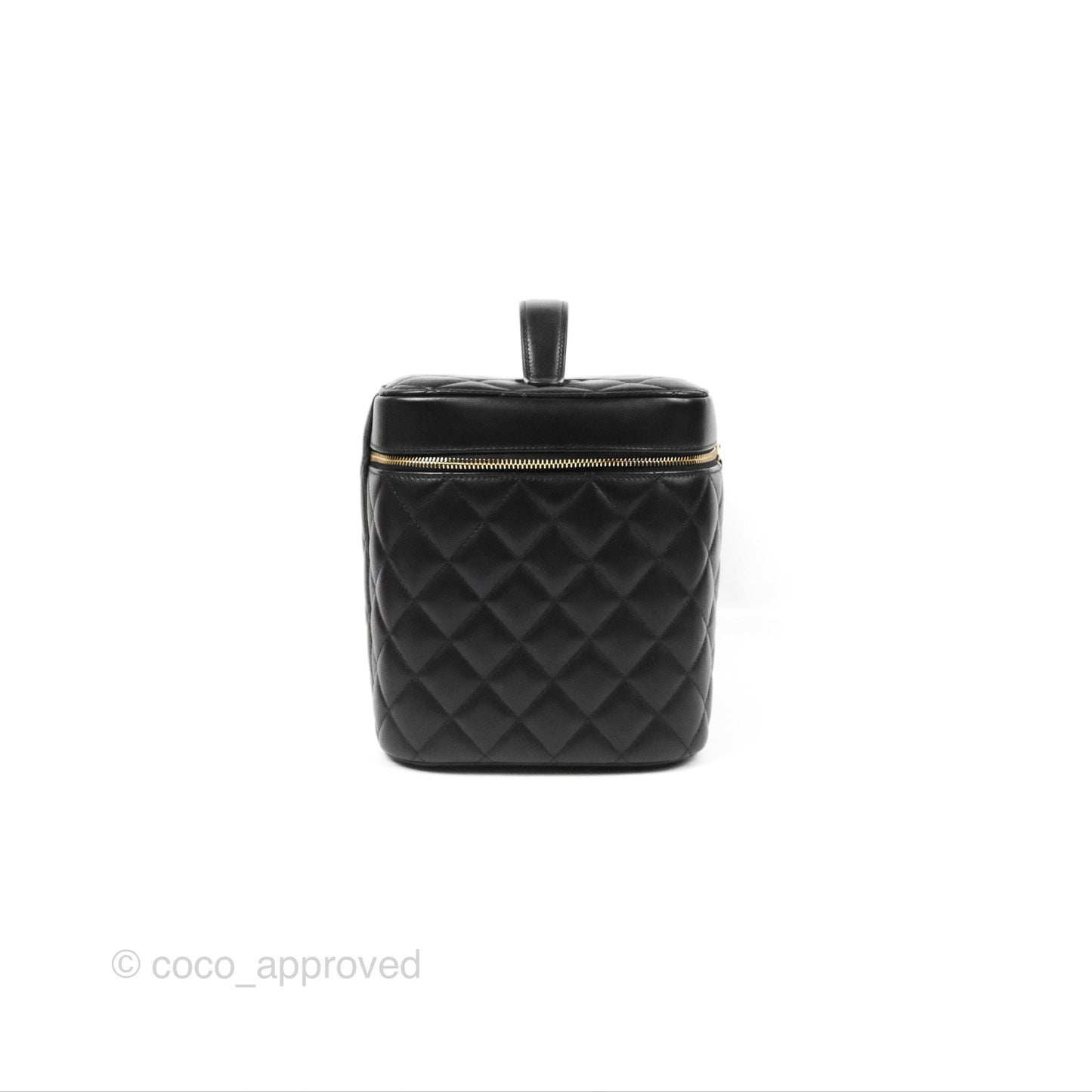 Chanel Classic Cosmetic Vanity Pouch Quilted Black Lambskin Gold Hardware