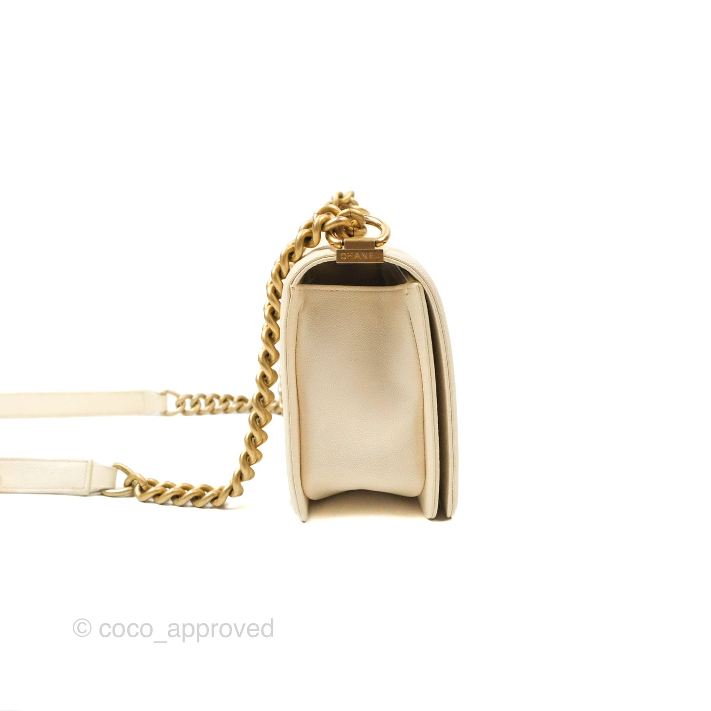 Chanel Medium Boy Quilted Ivory Caviar Aged Gold Hardware