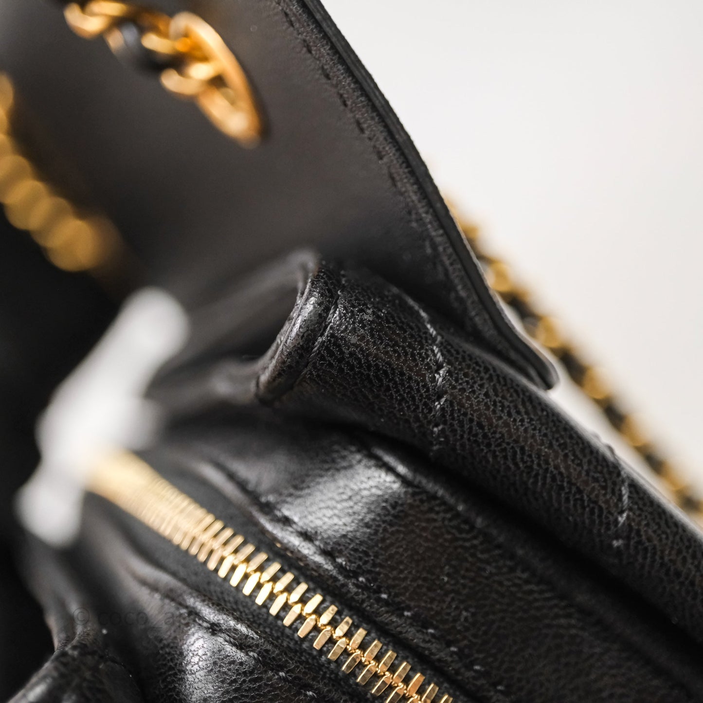 Chanel Chevron Flap Bag Black Calfskin Aged Gold Hardware