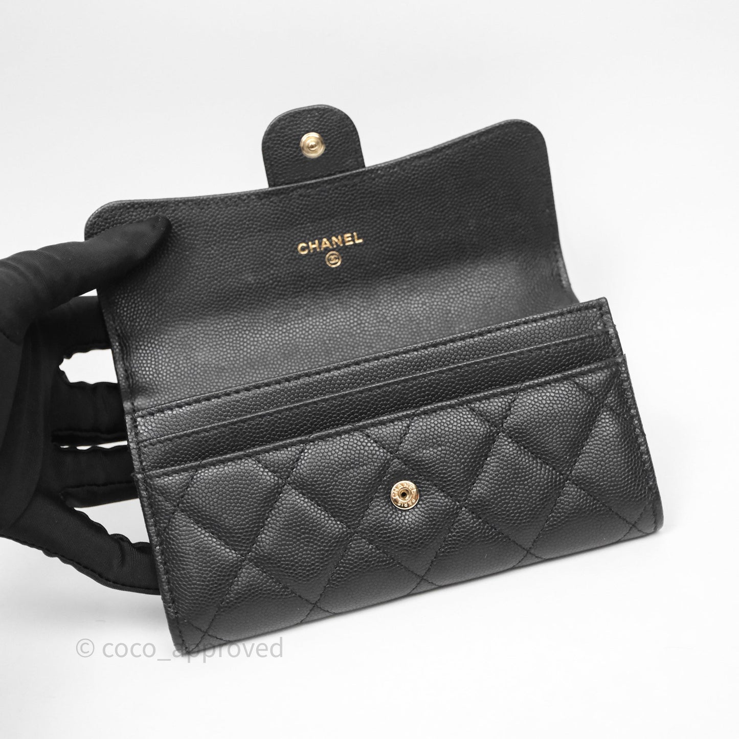 Chanel Classic Long Black Caviar Flap Wallet Silver Hardware