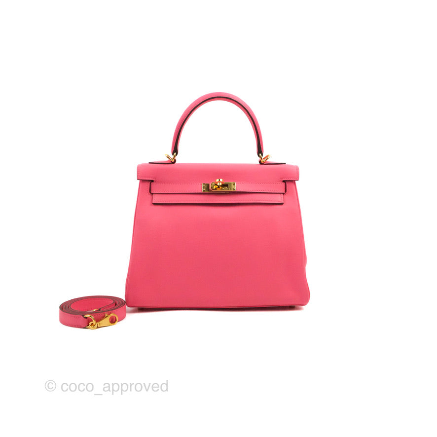 Hermès Retourne Kelly 25 Veau Swift Rose Azalee Gold Hardware