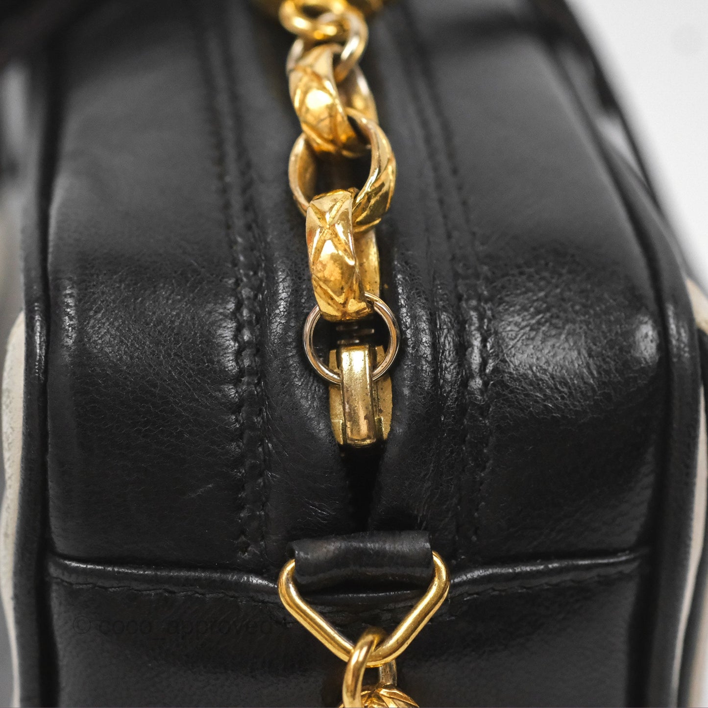 Chanel Vintage White CC Camera Bag Black Lambskin Gold Hardware