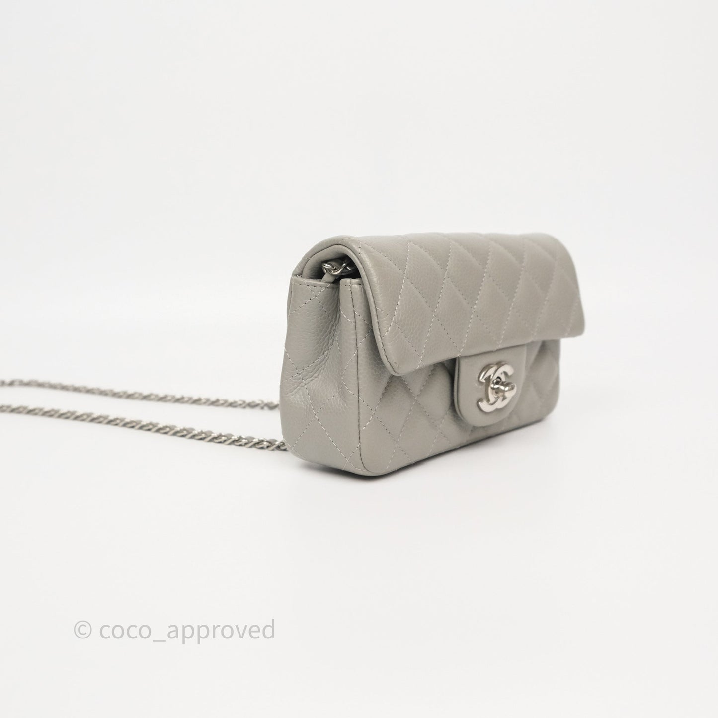 Chanel Extra Mini Rectangular Flap Quilted Light Grey Caviar Silver Hardware