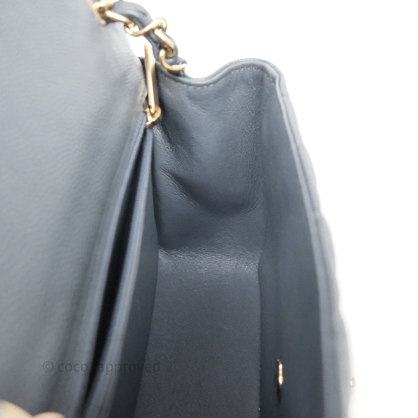 Chanel Mini Square Flap Quilted Dark Grey Blue Caviar Gold Hardware