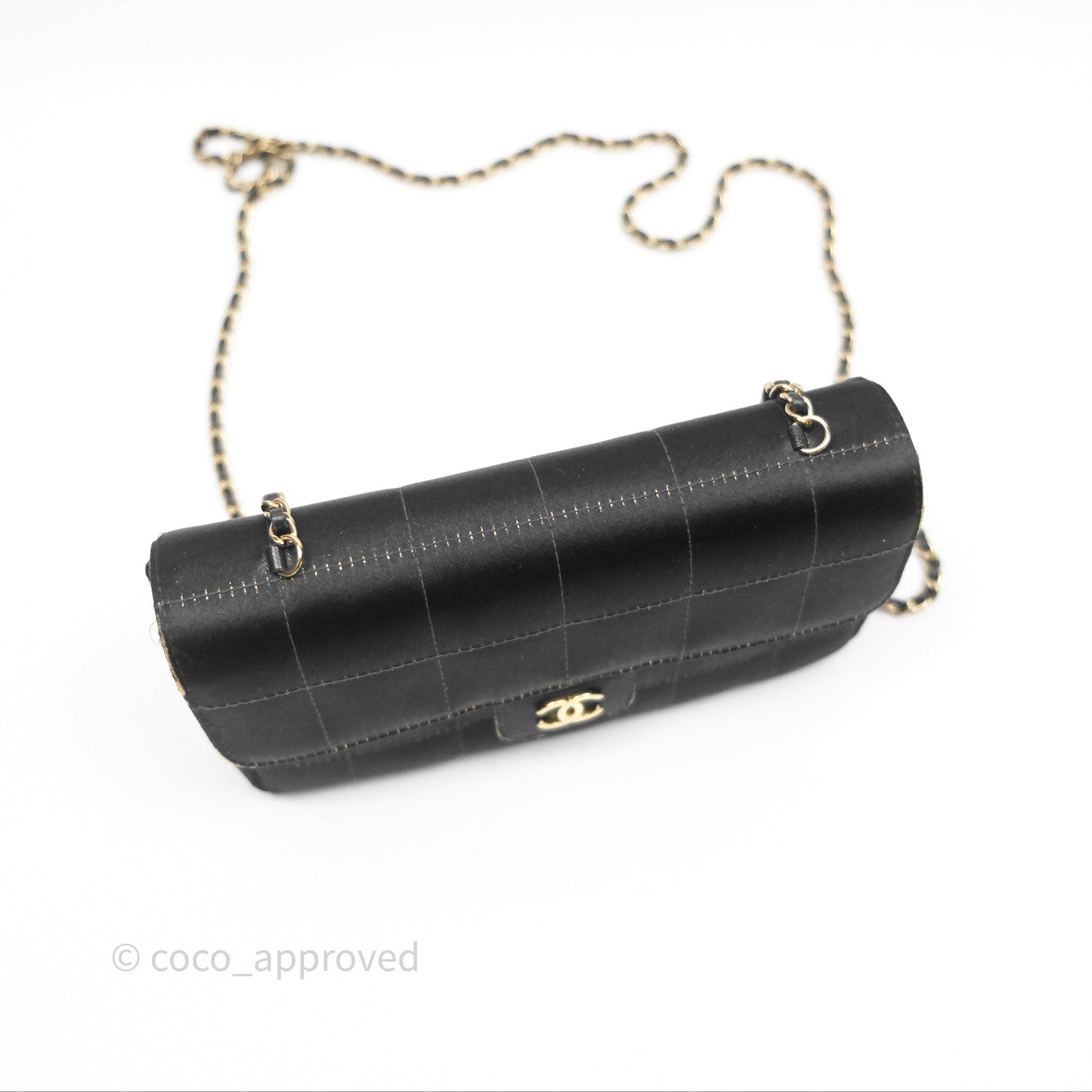 Chanel Vintage Mini Chocolate Bar Flap Black Satin Gold Hardware