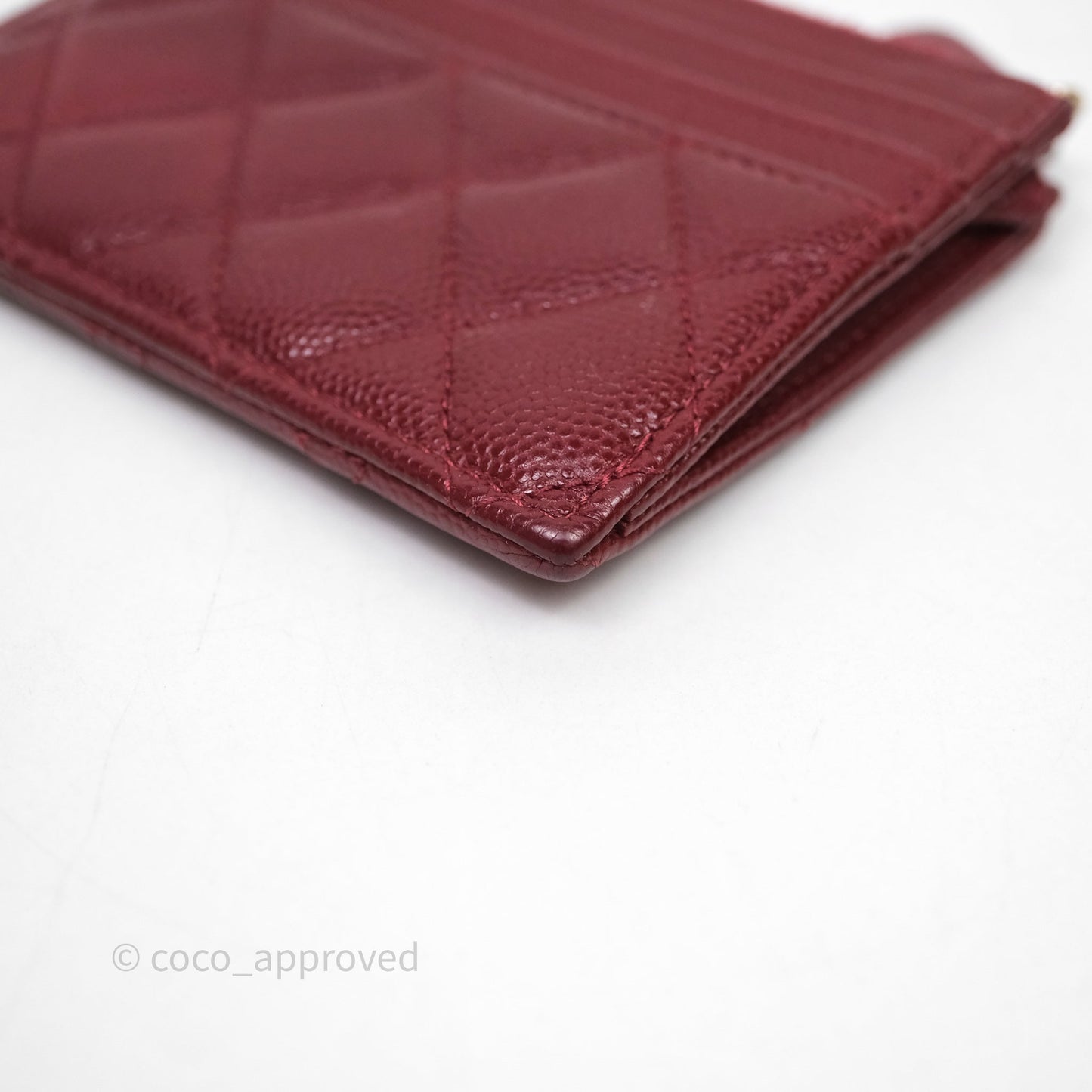Chanel Classic Caviar Zipped Card Holder Burgundy Gold Hardware