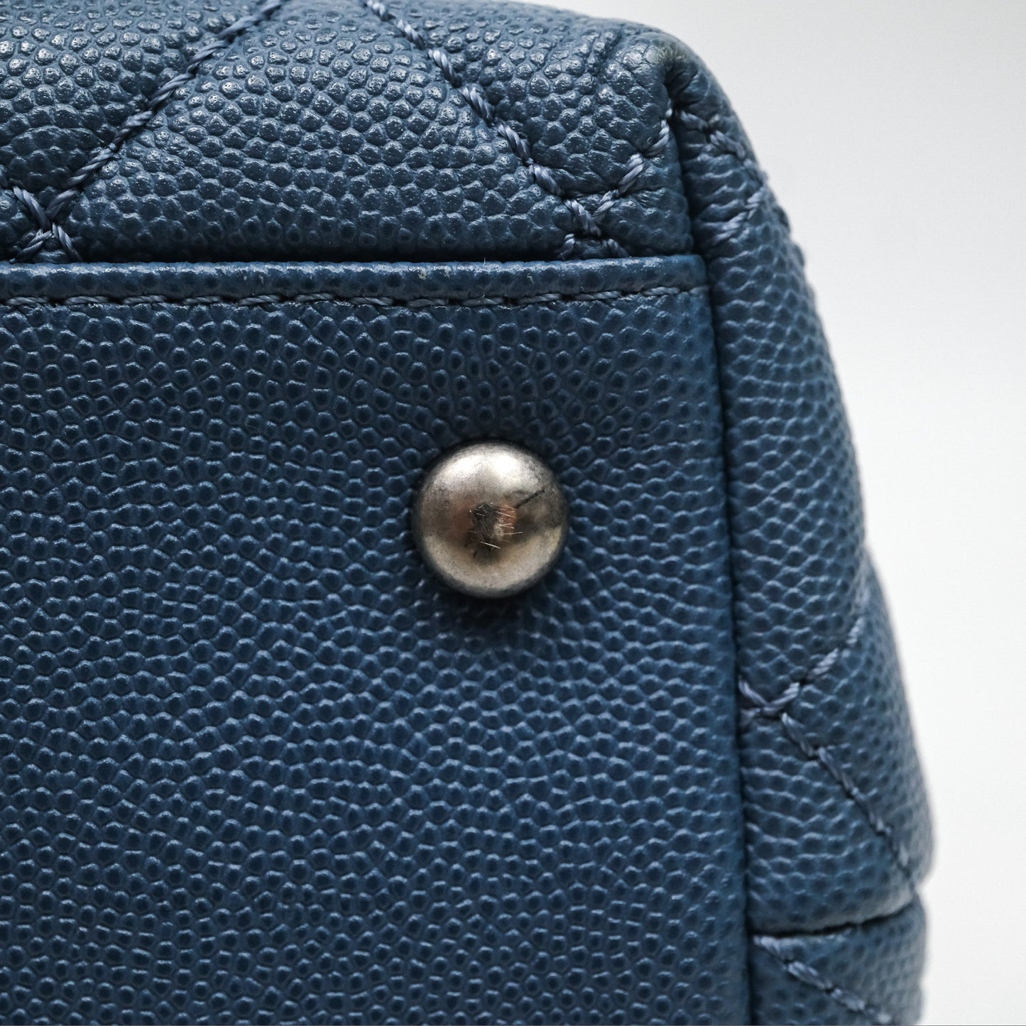 Chanel Medium Coco Handle Quilted Aged Caviar Dark Blue Ruthenium Hardware