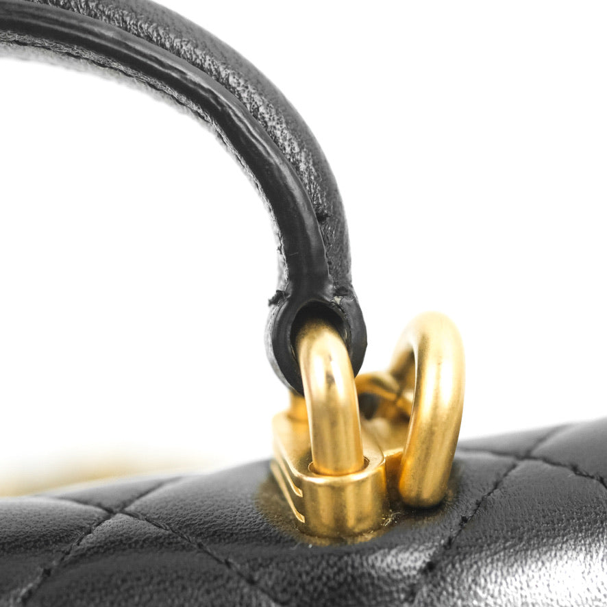 Chanel Mini Handle Flap Coin Purse With Chain Black Lambskin Gold Hardware