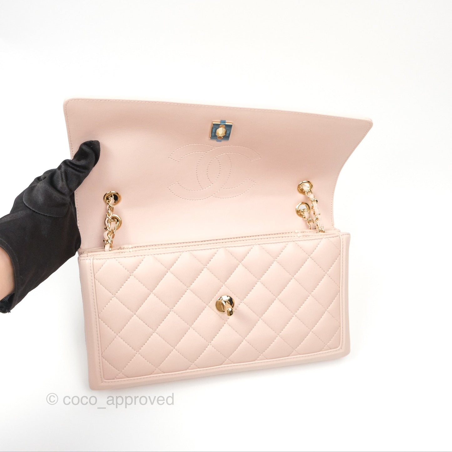Chanel Flap Clutch With Chain Quilted Light Pink Lambskin Gold Hardware