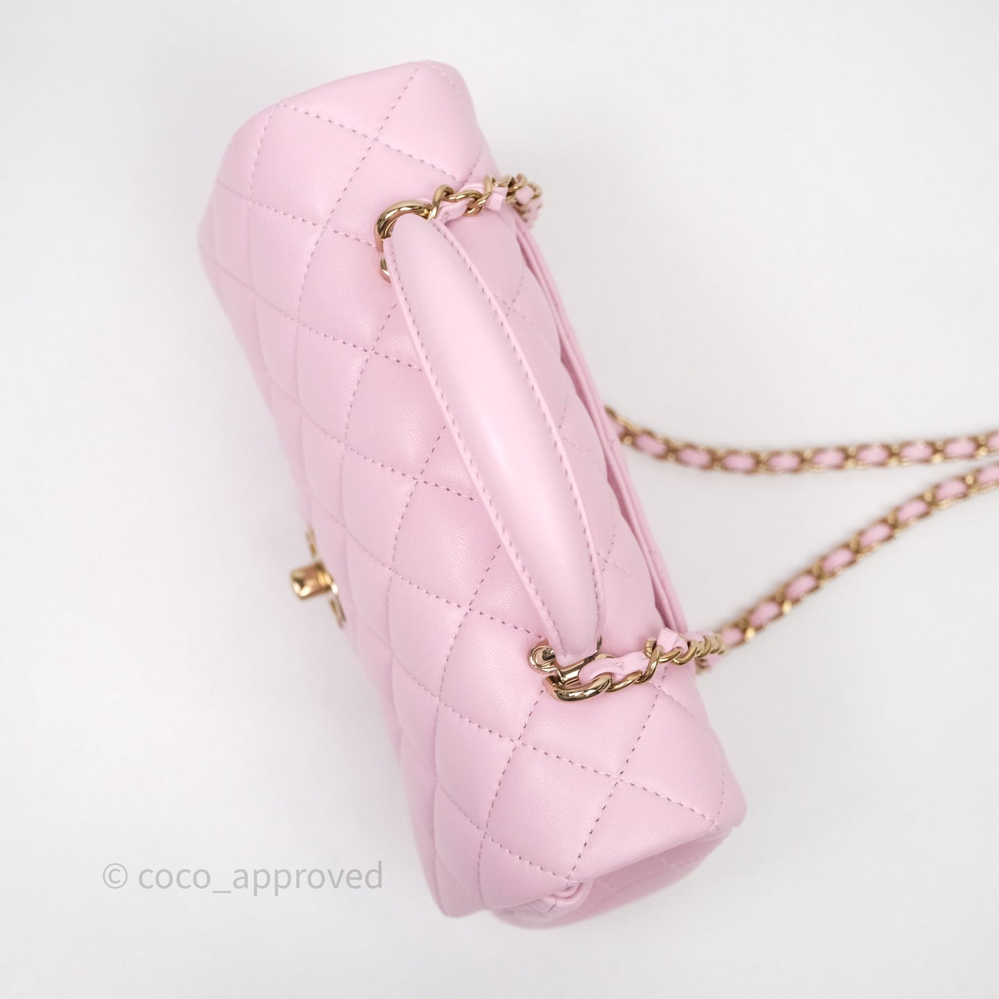 Chanel Top Handle Mini Rectangular Flap Pink Lambskin Gold Hardware
