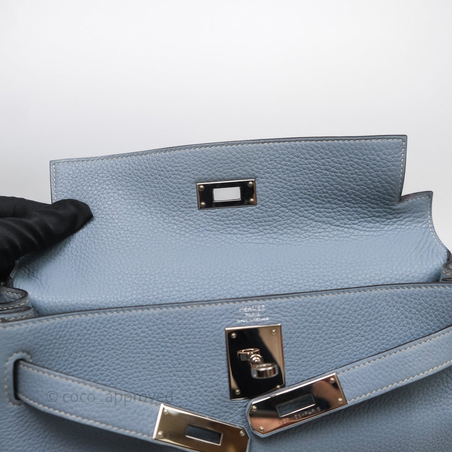 Hermès Kelly 28 Bleu Lin J7 Togo Palladium Hardware