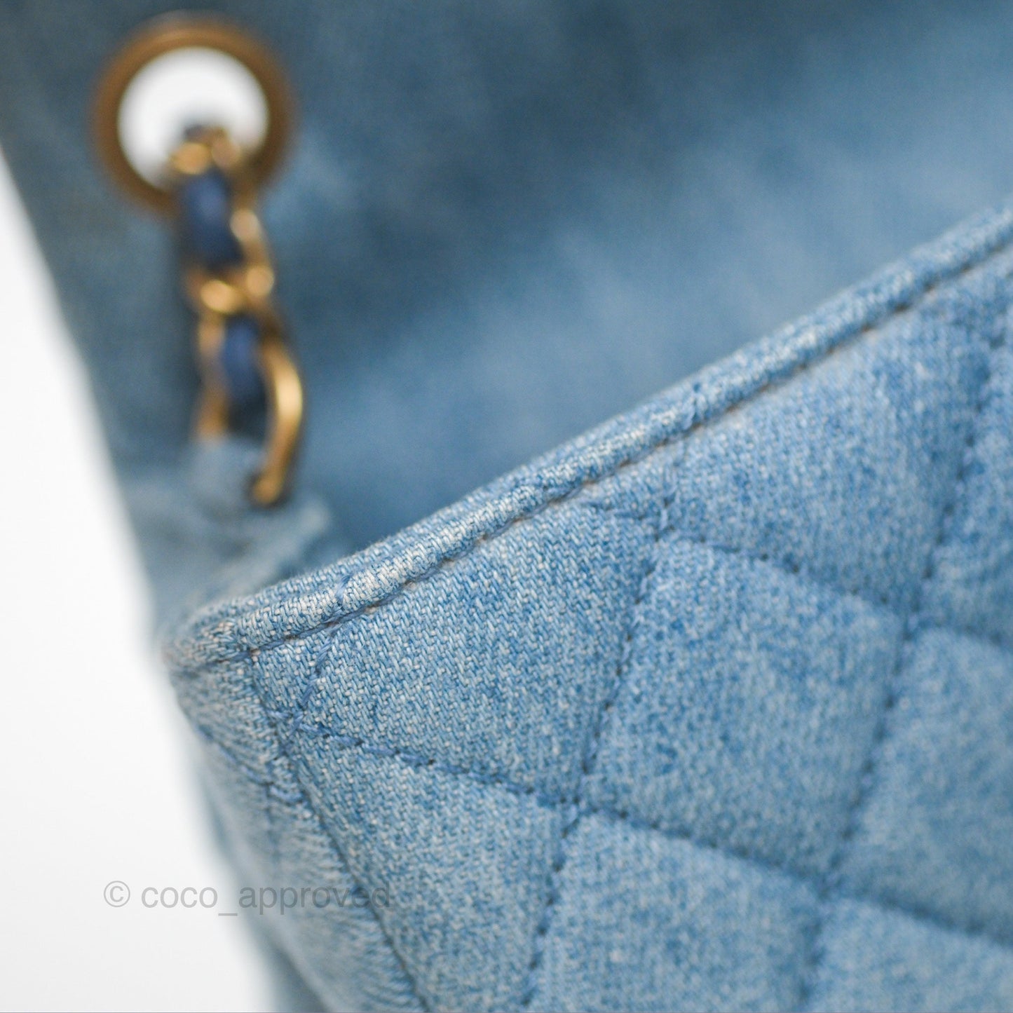 Chanel Mini Square Pearl Crush Quilted Denim Aged Gold Hardware