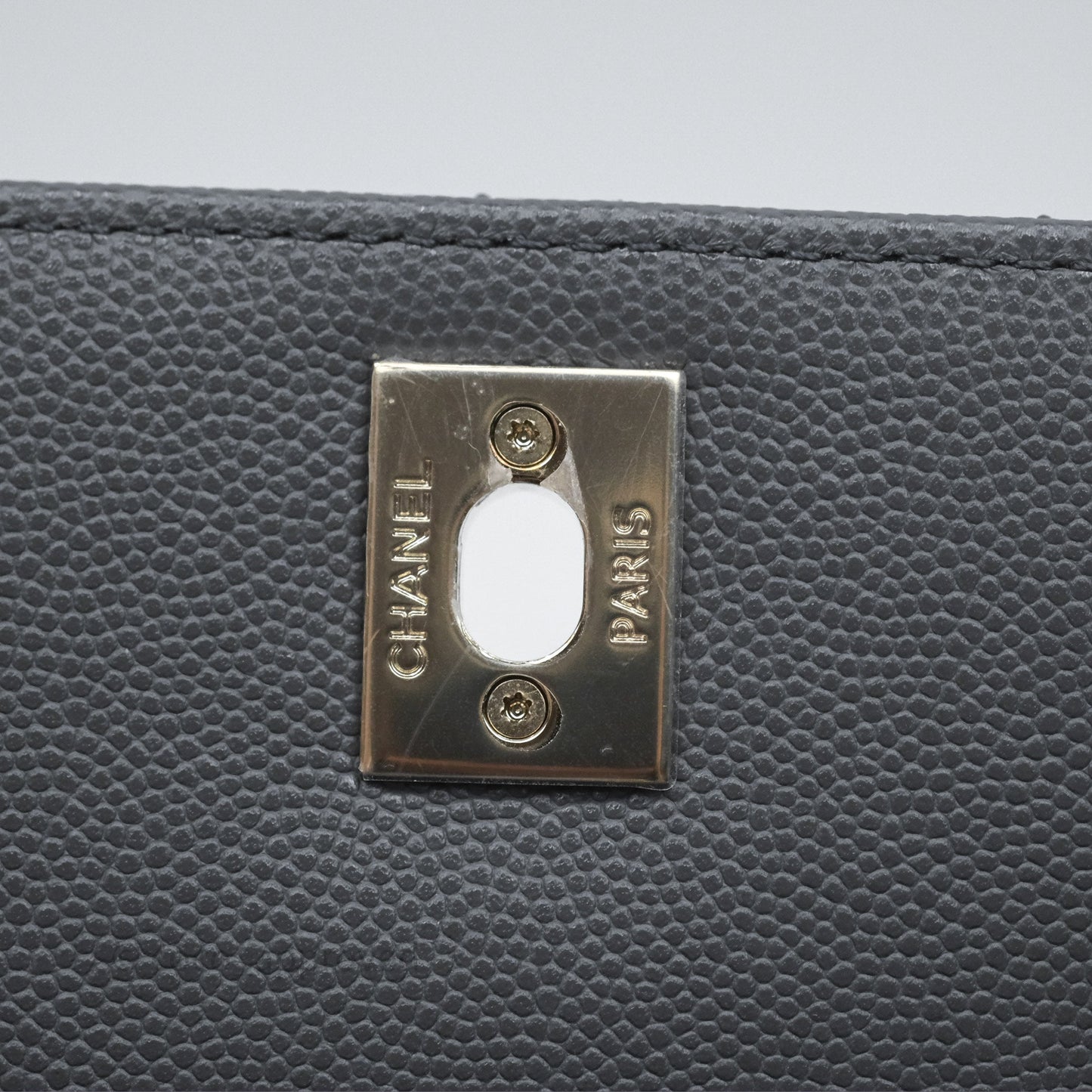 Chanel Small Coco Handle Quilted Grey Caviar Gold Hardware 23K