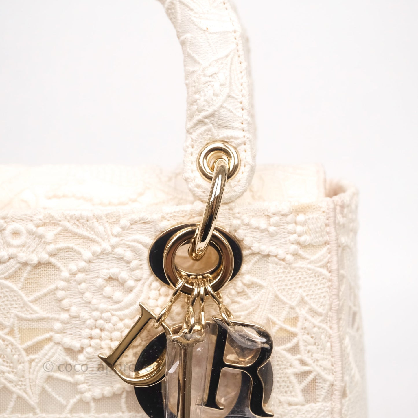 Christian Dior Lace Medium Lady Dior Ivory White Gold Hardware