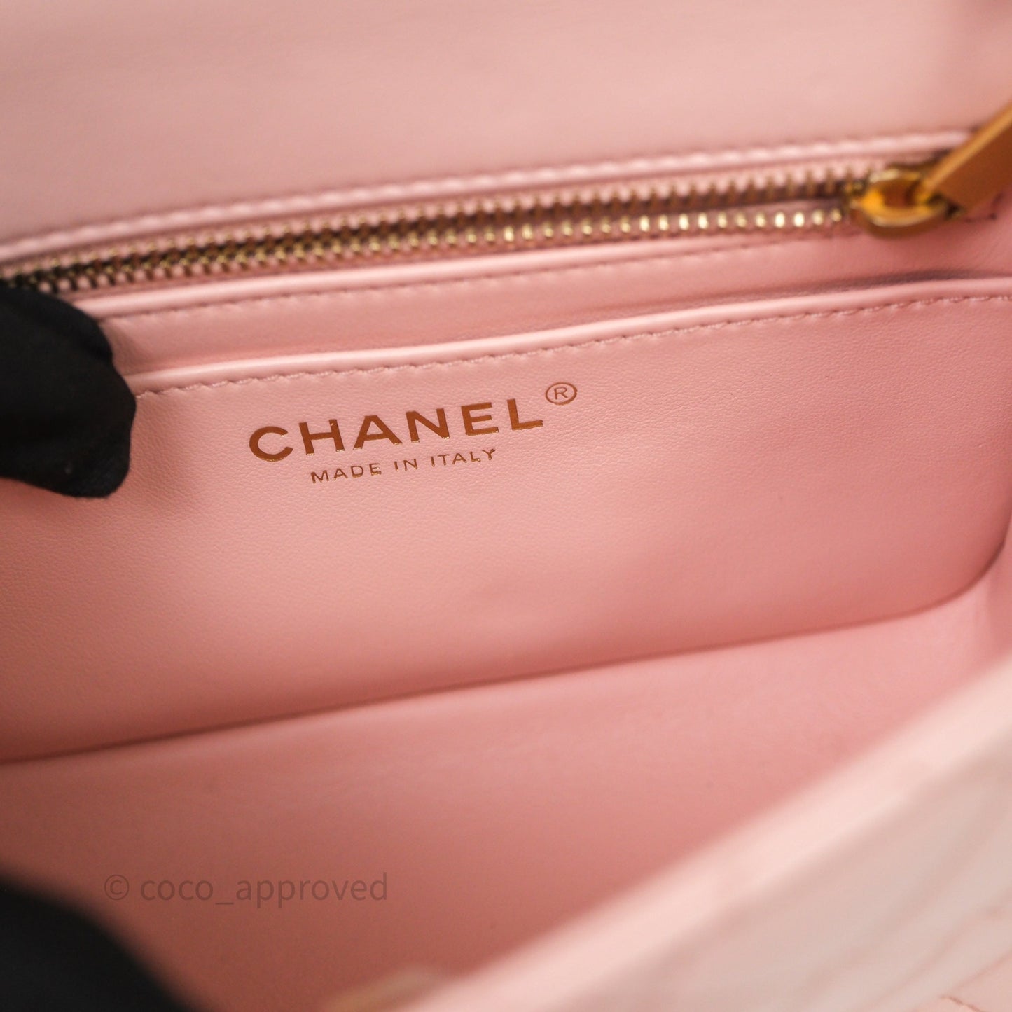 Chanel Pearl Crush Mini Square Quilted Pink Lambskin Aged Gold Hardware