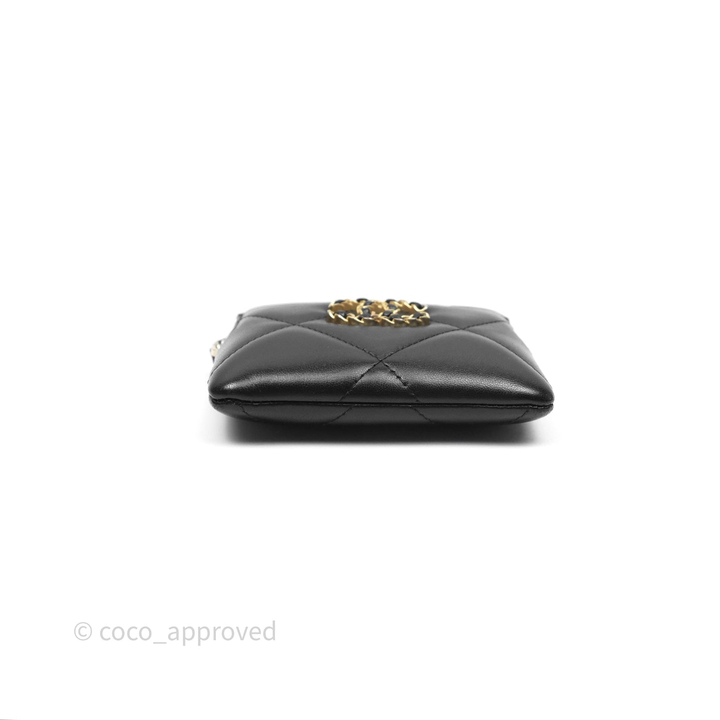 Chanel 19 Black Zipped Coin Purse Lambskin Gold Hardware