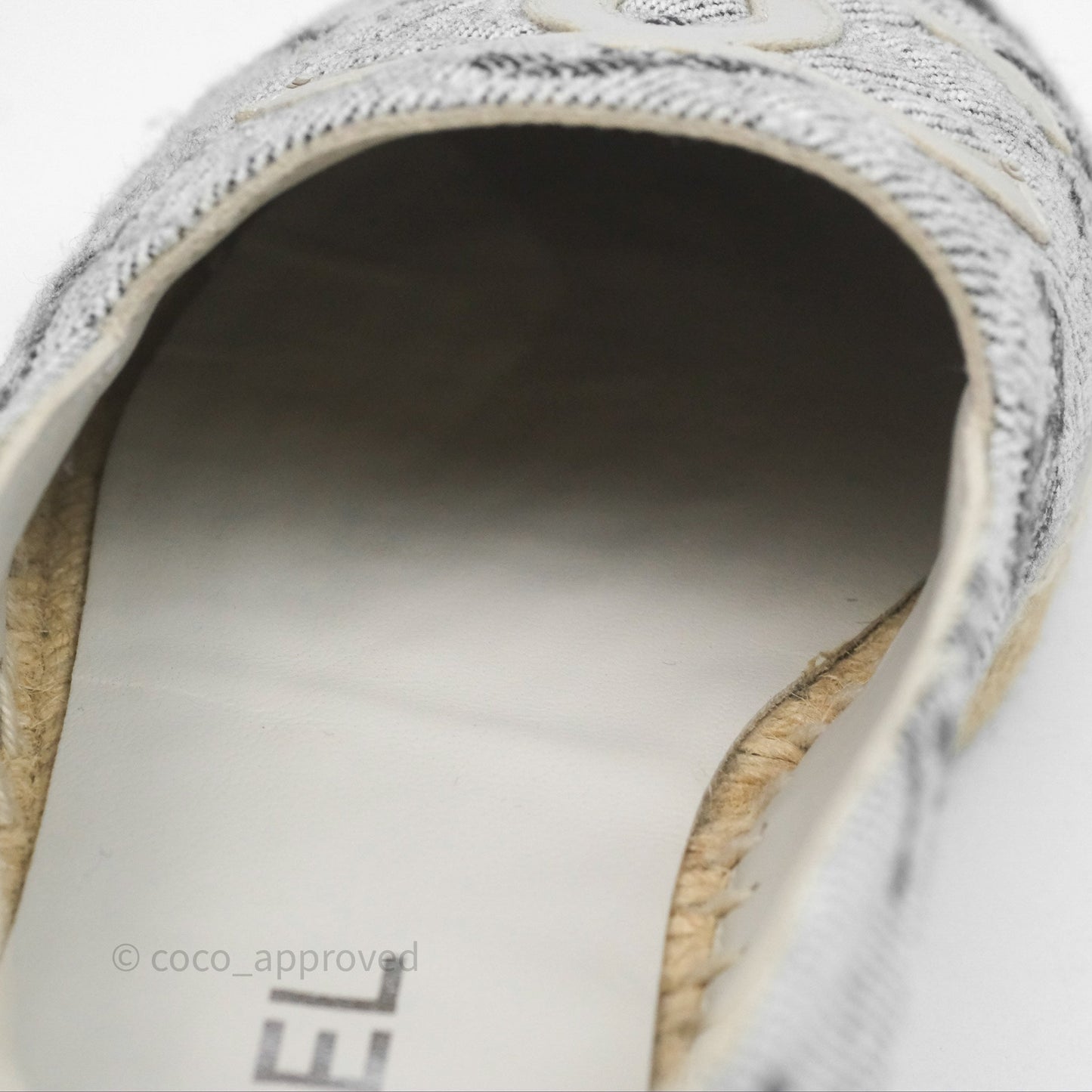 Chanel CC Espadrilles in Grey Cotton Jacquard Black Grosgrain 22S Size 38